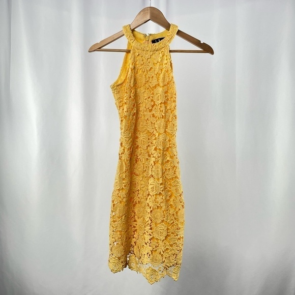 Lulus Love Poem Lace Mini Dress in Yellow Size Extra Small - Picture 3 of 7